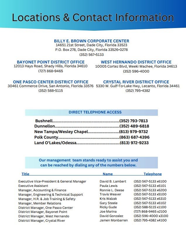 New Member Information Withlacoochee River Electric Cooperative